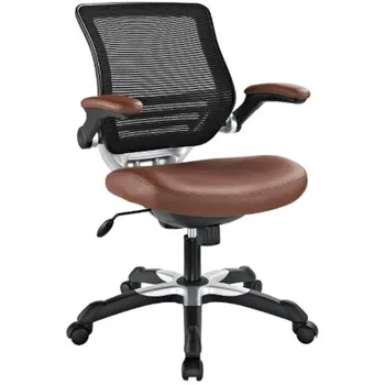 Офисный стул Modway Edge с сетчатой спинкой и белым виниловым сиденьем с откидывающимися подлокотниками - Компьютерные столы коричневого цвета