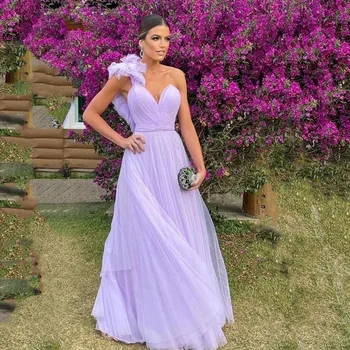 Платья для выпускного вечера лавандового цвета с V-образным вырезом на одно плечо, элегантные женские вечерние платья Vestidos De Fiesta, арабская свадьба, Невеста