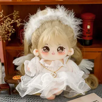 Плюшевая кукла Kawaii для девочек-ангелов с каштановыми волосами, милая мягкая хлопчатобумажная кукла с комплектом одежды из 5 шт., аксессуар для одежды из аниме, мягкая детская игрушка