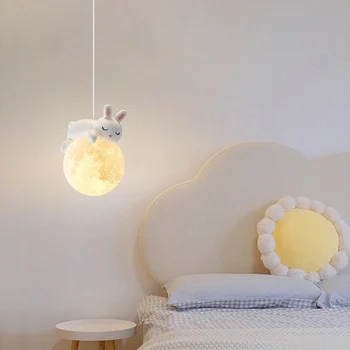 Подвесной светильник Nordic Rabbit Bear для детской комнаты, прикроватной тумбочки в спальне, ресторана, бара, мультяшной люстры G9, домашнего декора, подвесной светильника