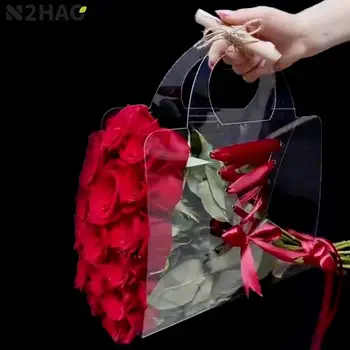 Прозрачная коробка для цветов с ручкой Портативные пакеты для упаковки цветов Подарочная сумка для упаковки свадебных роз Подарочная коробка для вечеринки