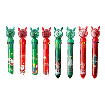 Рождественская шариковая ручка 4шт, 10 цветов в 1, многоцветная ручка, рождественский наполнитель для чулок, выдвижные шариковые ручки для детей