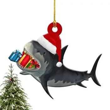 Рождественский декор в виде акулы, праздничное животное, Деревянная подвесная подвеска, Красочные украшения для вечеринок, Праздничный подарок, Милое украшение