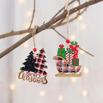 Рождественский деревянный кулон, праздничное украшение, Рождественское украшение, Веселого Рождества, Рождественские Украшения в клетку, дерево