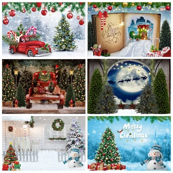 Рождественский фон для фотосъемки Санта-Клаус, Венок из красной машины, Белый снег, Семейная съемка, фон для портрета ребенка