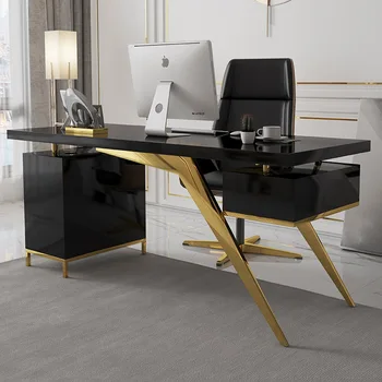 Роскошный Компьютерный стол из Нержавеющей стали с золотым Покрытием для домашнего офисного комплекта мебели