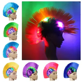 Светящиеся Забавные клоунские вентиляторы с петушиным гребнем, Пушистый Цветной парик с ирокезом, Невидимый диско-Радужный панк-парик, Маскарадное Шоу