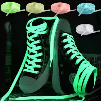 Светящиеся Шнурки для Обуви Парусиновые Плоские Спортивные Шнурки Светятся В Темноте Ночи Красочный Флуоресцентный Ремешок Для Кроссовок Длиной 120 см