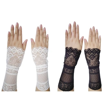 Сексуальные прозрачные модные перчатки с цветочным декором, эластичные перчатки для свадебного этикета на полпальца, прозрачные ажурные перчатки M6CD