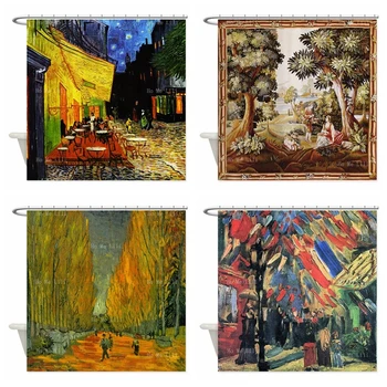Терраса арт-кафе Van Gogh Ночью, июль в Париже, картины из шелка и шерсти, антикварная французская занавеска для душа с крючками