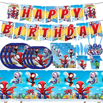 Украшение Дня рождения Спайди и его удивительных друзей Человека-паука Воздушные шары, вымпелы, Посуда, Маска, принадлежности для вечеринок, Душа ребенка