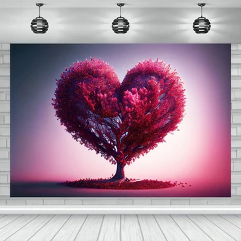 Фон на День Святого Валентина Фон для мероприятий на стене торгового центра Украшение дерева в форме сердца Баннер для фотосъемки свадебной вечеринки