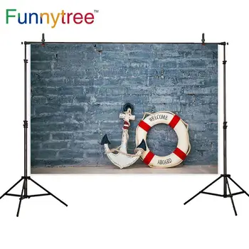 Фоны Funnytree винтажная кирпичная стена якорь спасательный круг парусная тематика для детской фотостудии фон photobooth