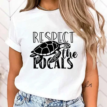 (Футболка премиум-класса) Женская Модная Забавная футболка Protect The Ocean Respect The Locals С буквенным принтом, Летние Женские Свободные Повседневные топы