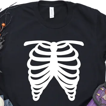 Футболка с Грудной Клеткой Skeleton Bone Halloween Funny For Kids Party Outfit Трюк Или Угощение