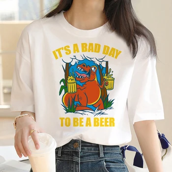 Футболки с пивом динозавров, женская футболка с рисунком манги, аниме, забавная одежда с графическими комиксами для девочек
