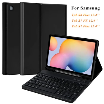 Чехол-клавиатура S Pen Slot для Samsung Galaxy Tab S8 Plus 2022/S7 FE 2021/S7 Plus 2020 12,4 Дюйма с беспроводной клавиатурой Bluetooth